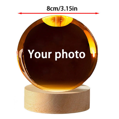 Crystal Ball Photo LED Night Light Bedroom Office Decoration Gift Wedding Couple's Parents Pet Photos Souvenir Gifts