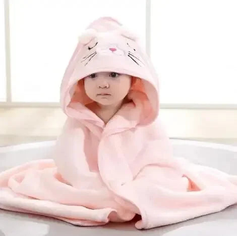 Infant Bath Towel Boy Girl Blankets Swaddle With Hood Cartoon Coral Fleece Towel Blanket Bedding
