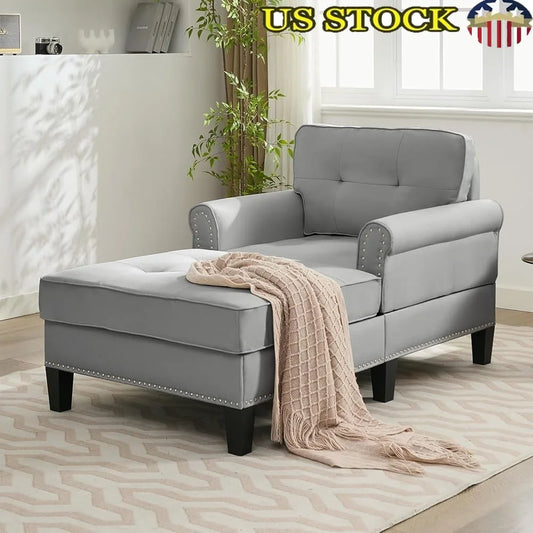 Chaise Lounge Chair Armrests Modern Sleeper Sofa Tufted