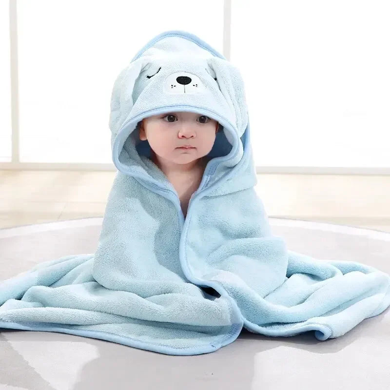Infant Bath Towel Boy Girl Blankets Swaddle With Hood Cartoon Coral Fleece Towel Blanket Bedding