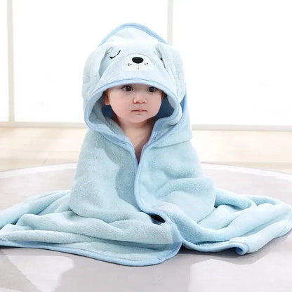 Infant Bath Towel Boy Girl Blankets Swaddle With Hood Cartoon Coral Fleece Towel Blanket Bedding