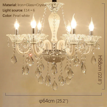 BERTH European Crystal Pendent Lamp White Candle Lamp Luxury Art Living Room Restaurant BedroomVilla Hotel KTV Chandelier