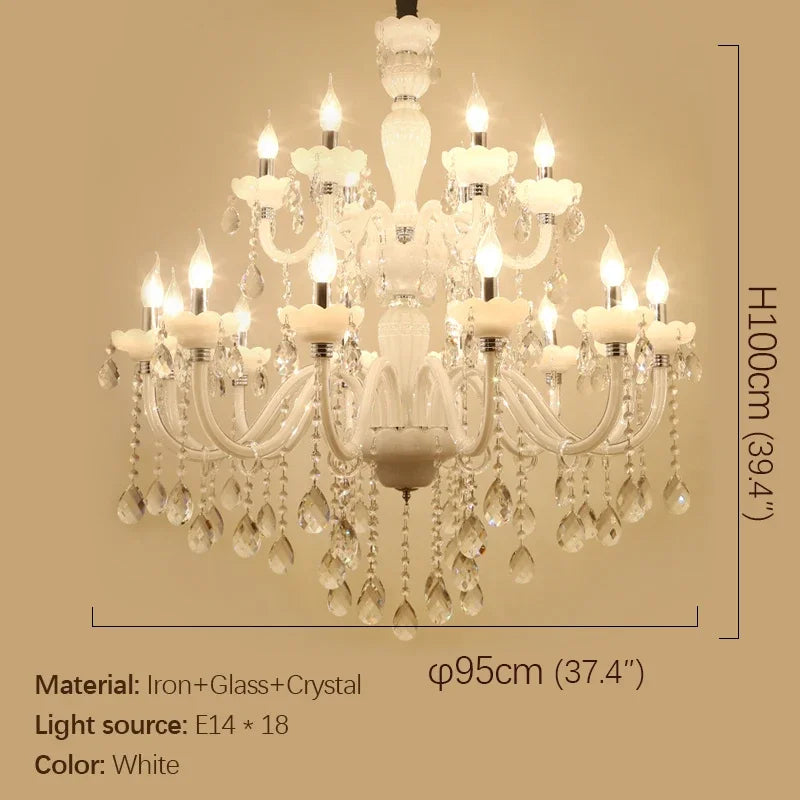 BERTH European Crystal Pendent Lamp White Candle Lamp Luxury Art Living Room Restaurant BedroomVilla Hotel KTV Chandelier