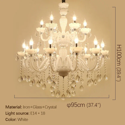BERTH European Crystal Pendent Lamp White Candle Lamp Luxury Art Living Room Restaurant BedroomVilla Hotel KTV Chandelier