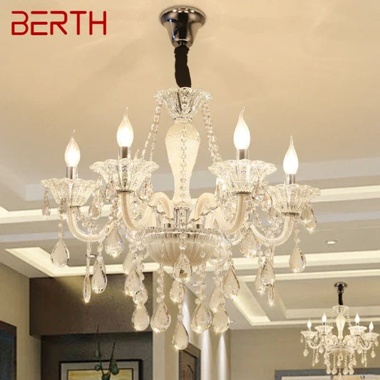 BERTH European Crystal Pendent Lamp White Candle Lamp Luxury Art Living Room Restaurant BedroomVilla Hotel KTV Chandelier