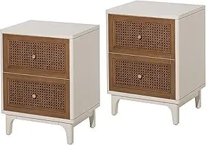 Set of 2 Fully-Assembled 2-Drawer Front Accent Nightstand with Brass Knobs