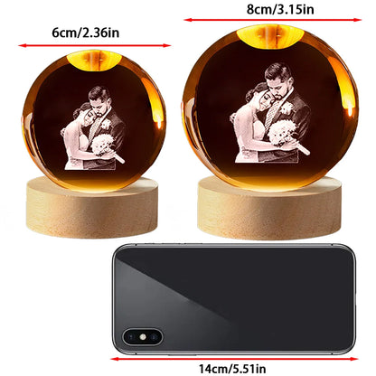 Crystal Ball Photo LED Night Light Bedroom Office Decoration Gift Wedding Couple's Parents Pet Photos Souvenir Gifts