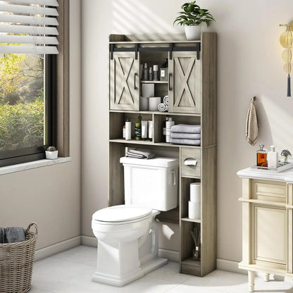 Storage Cabinet Over Toilet with Sliding Doors