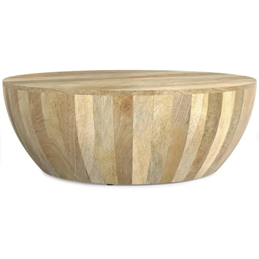 Coffee Table - solid Mango Wood Modern Round Cocktail Table
