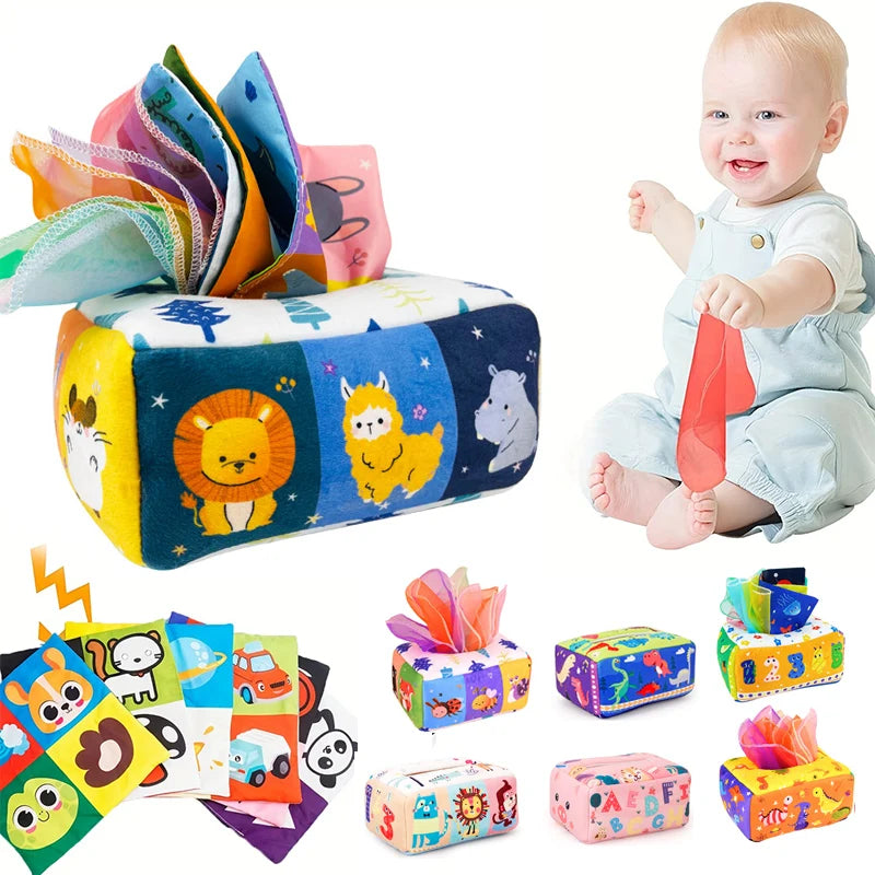 Montessori Educational Learning Activity Sensory Toy For Baby Finger Exercising Busy Board Baby Game, Magic Tissue Box