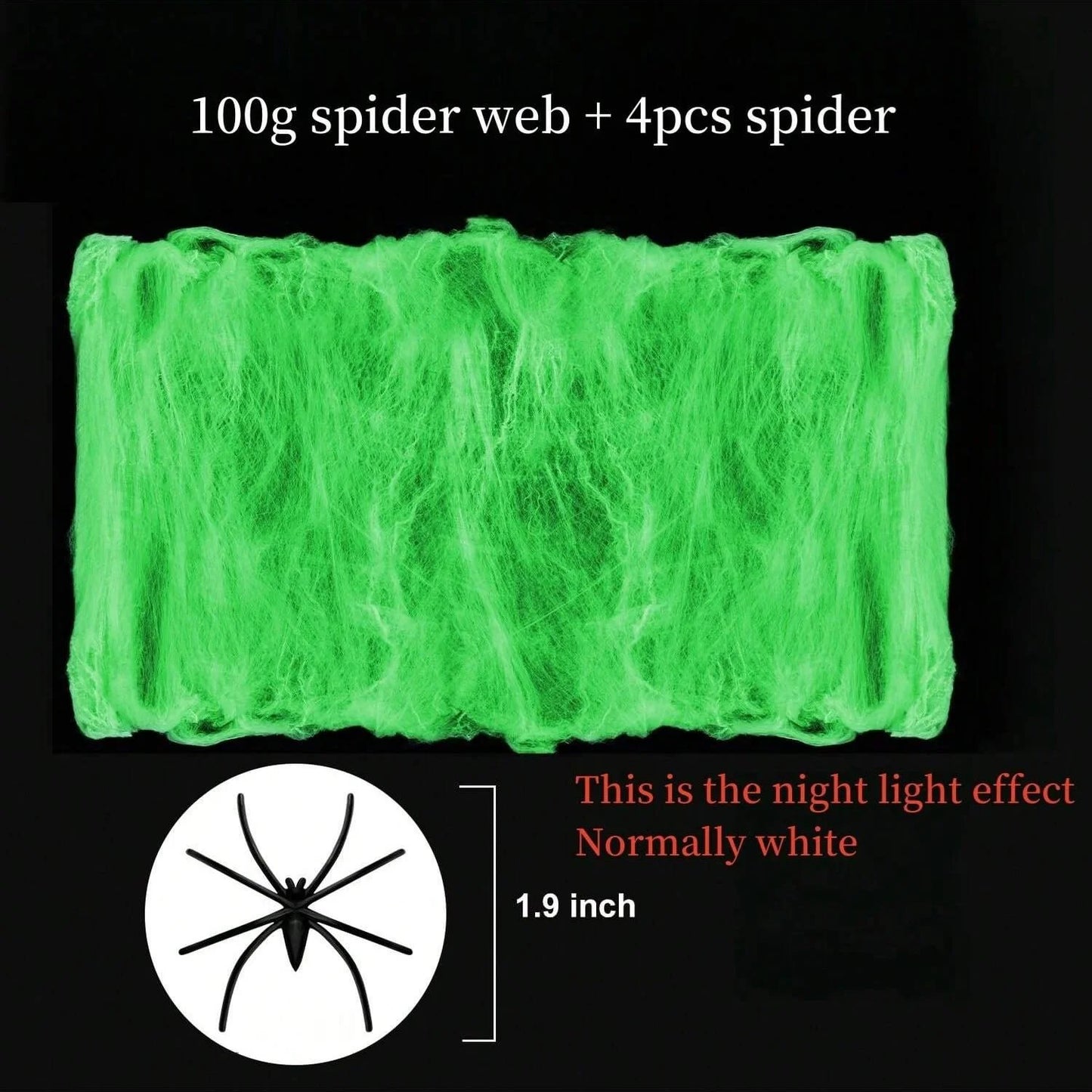 Glow-In-The-Dark Spider Web Set with Spiders, Fluorescent Expandable Spider Web for Halloween Party