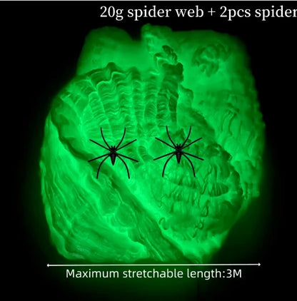 Glow-In-The-Dark Spider Web Set with Spiders, Fluorescent Expandable Spider Web for Halloween Party