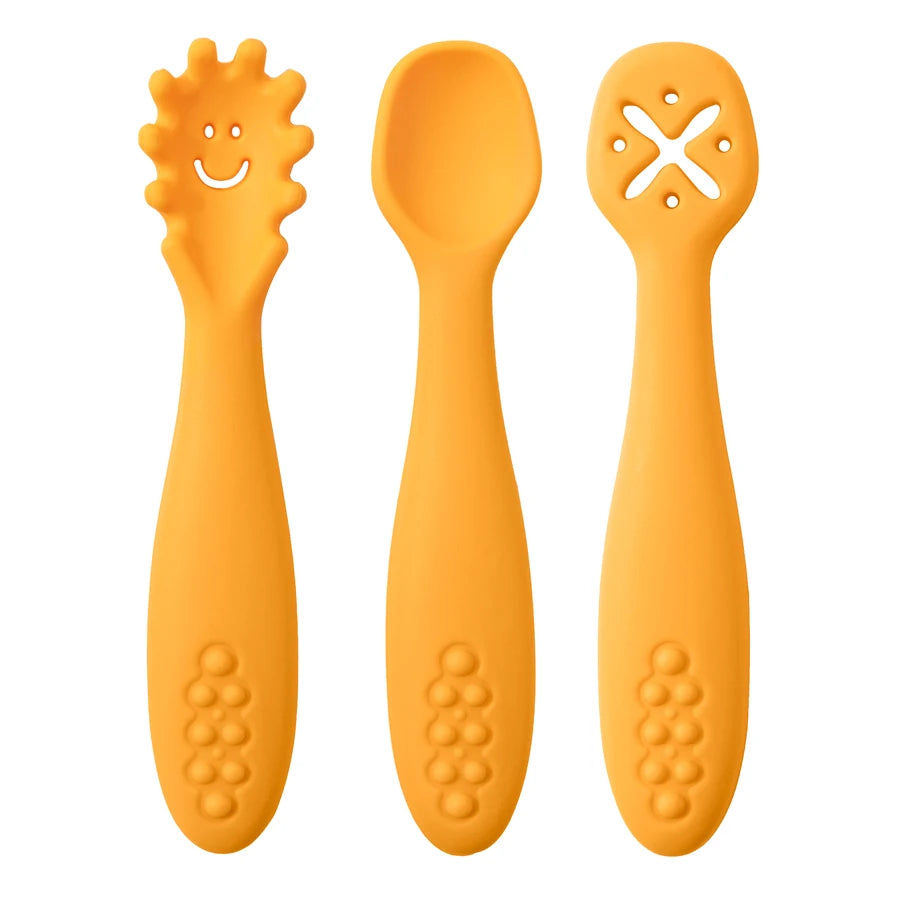 3PCS Cute Baby Learning Spoons Utensils Set Newborn and Toddler Feeding Spoon Set
