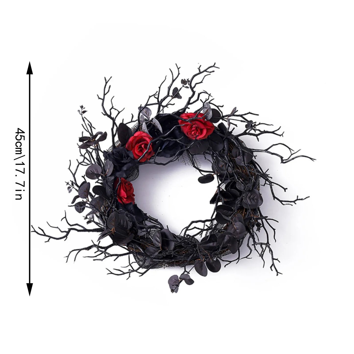 ‌Halloween Wreath Decor Black Rose Hanging Ornament Front Door Decorations