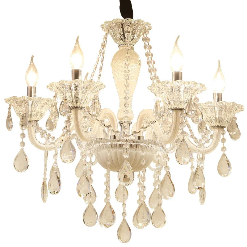 BERTH European Crystal Pendent Lamp White Candle Lamp Luxury Art Living Room Restaurant BedroomVilla Hotel KTV Chandelier