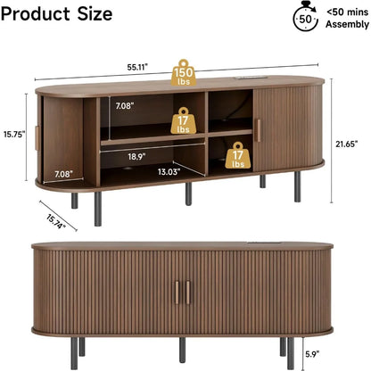 TV Stand with Power Outlet, Storage and Adjustable Shelves