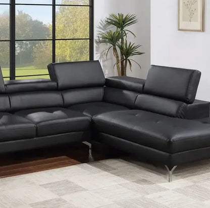 Black Color Sectional Couch 2pc Set Living Room Faux Leather