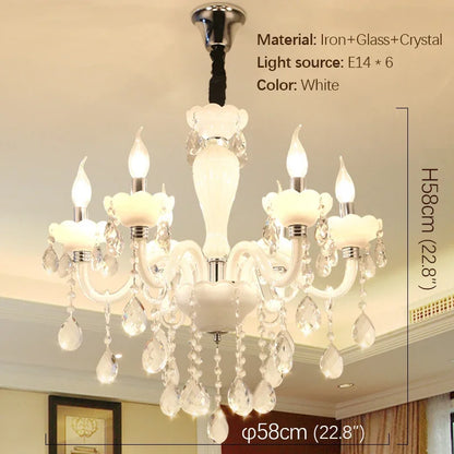 BERTH European Crystal Pendent Lamp White Candle Lamp Luxury Art Living Room Restaurant BedroomVilla Hotel KTV Chandelier