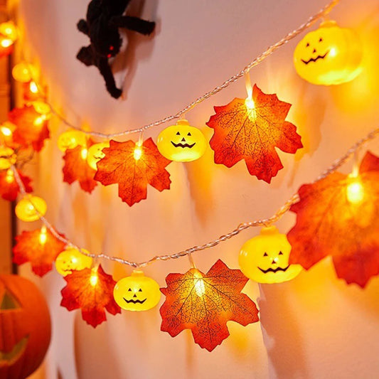 Halloween Pumpkin Maple Leaf LED Light String Fall Decor for Home Party Thanksgiving