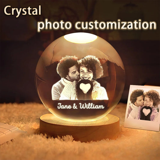 Crystal Ball Photo LED Night Light Bedroom Office Decoration Gift Wedding Couple's Parents Pet Photos Souvenir Gifts