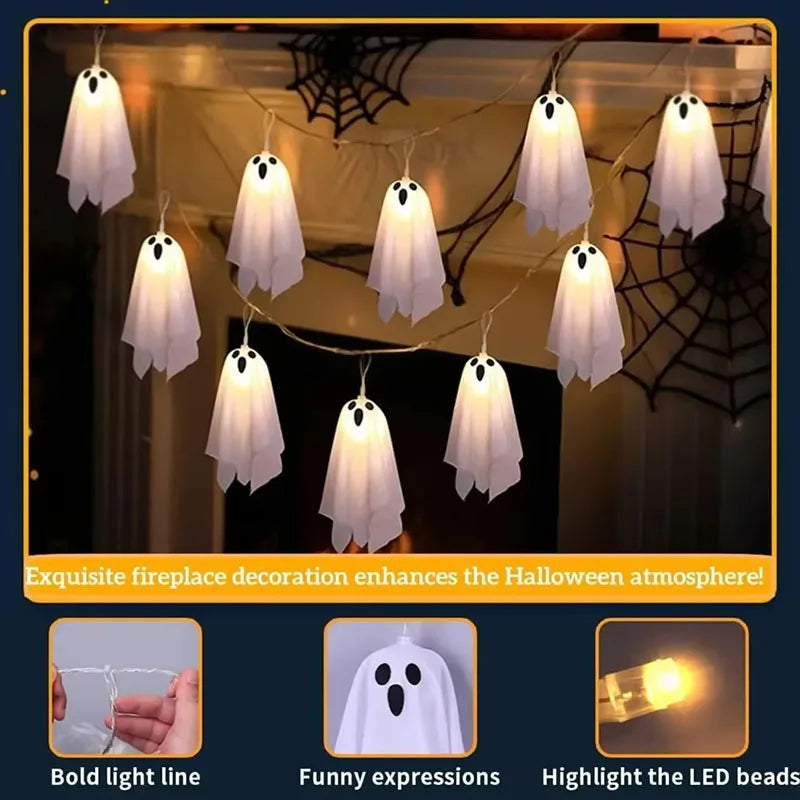 Halloween Ghost String Lights, 10PCS LED  Light Up Glow Garland, 8 Modes Waterproof Garland