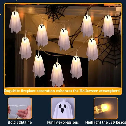 Halloween Ghost String Lights, 10PCS LED  Light Up Glow Garland, 8 Modes Waterproof Garland