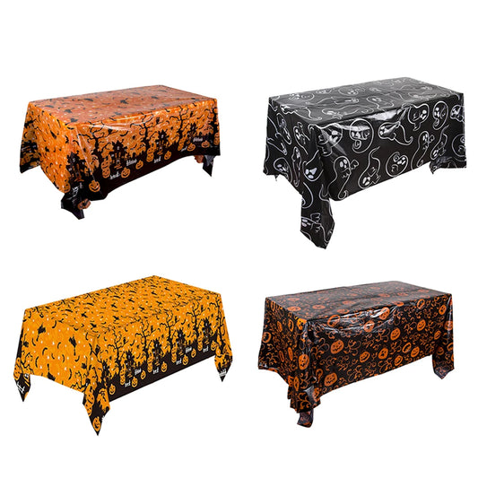 Halloween Party Decoration Tablecloth, Disposable Pumpkin Spider Web Bat Plastic Table Cover,