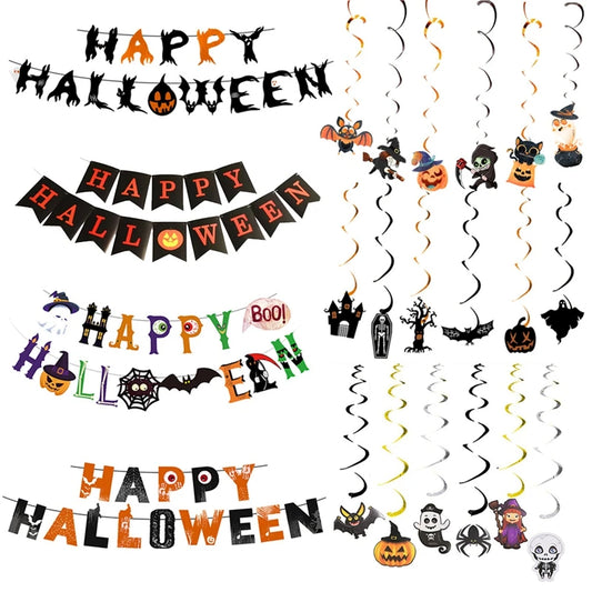 Halloween Party Banner Hanging Pendants Paper Garland Trick or Treat Happy Halloween Decoration