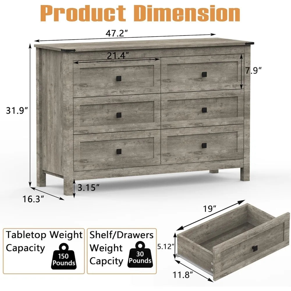 6 Drawer Dresser & 2 Nightstand Set for Bedroom