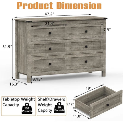 6 Drawer Dresser & 2 Nightstand Set for Bedroom