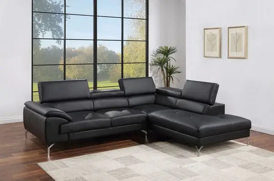 Black Color Sectional Couch 2pc Set Living Room Faux Leather