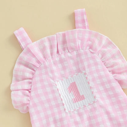 Baby Girl Rompers Sleeveless Letter Embroidery Plaid Jumpsuit Suspender Pants Summer Outfit