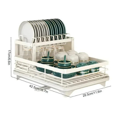 Bowl Rack - 2 Tier Dish Drainer Storage Adjustable Space Saving Organizer