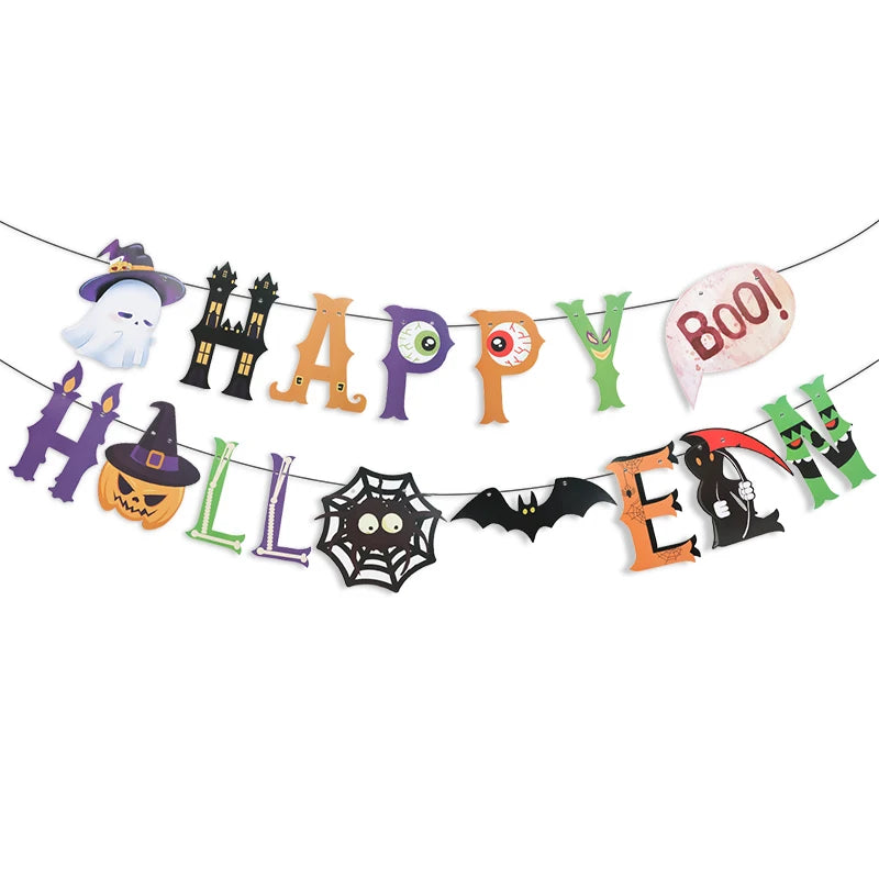 Halloween Party Banner Hanging Pendants Paper Garland Trick or Treat Happy Halloween Decoration