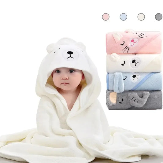 Infant Bath Towel Boy Girl Blankets Swaddle With Hood Cartoon Coral Fleece Towel Blanket Bedding