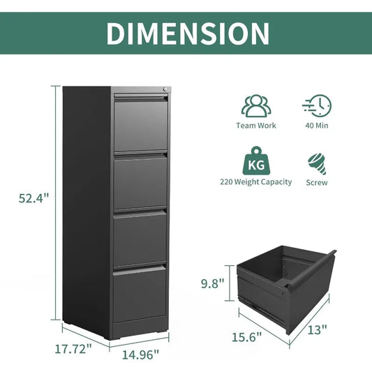 4 Drawer Vertical File Cabinet, Heavy Duty File Storage