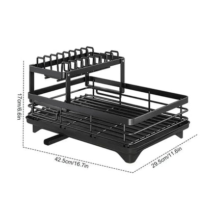 Bowl Rack - 2 Tier Dish Drainer Storage Adjustable Space Saving Organizer