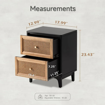 Set of 2 Fully-Assembled 2-Drawer Front Accent Nightstand with Brass Knobs