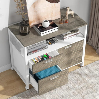 File Cabinet with Drawers and Door, Lockable lateral Filing Cabinet Printer Stand