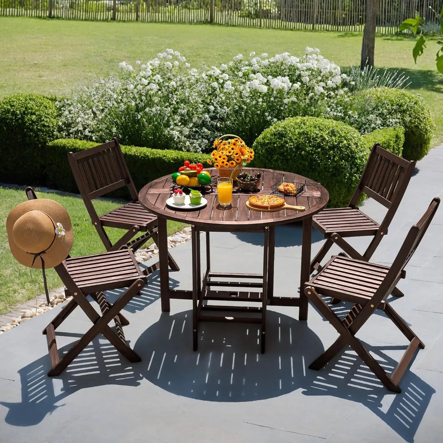 5 PCS Patio Patio Dining Set Acacia Wood Outdoor
