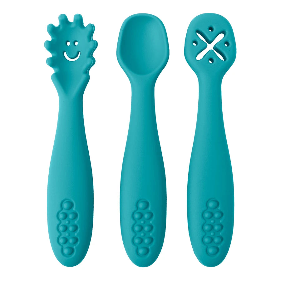 3PCS Cute Baby Learning Spoons Utensils Set Newborn and Toddler Feeding Spoon Set
