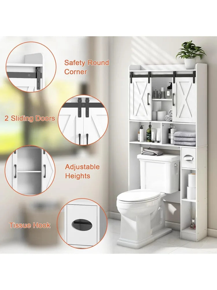 Storage Cabinet Over Toilet with Sliding Doors