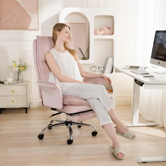 High Back Office Desk Chair with Wheels and Retractable Footrest, Adjustable Backrest