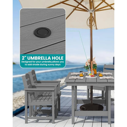 7-Piece Outdoor Dining Table Sets with Umbrella Hole Cut-Out Table and 6 Chairs