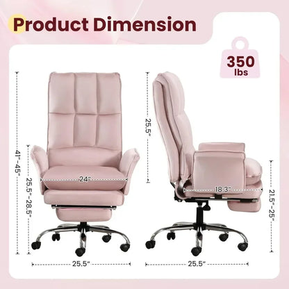 High Back Office Desk Chair with Wheels and Retractable Footrest, Adjustable Backrest