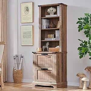 Bookcase with 2 File Drawers, Bookshelf with Storage and Adjustable Shelves