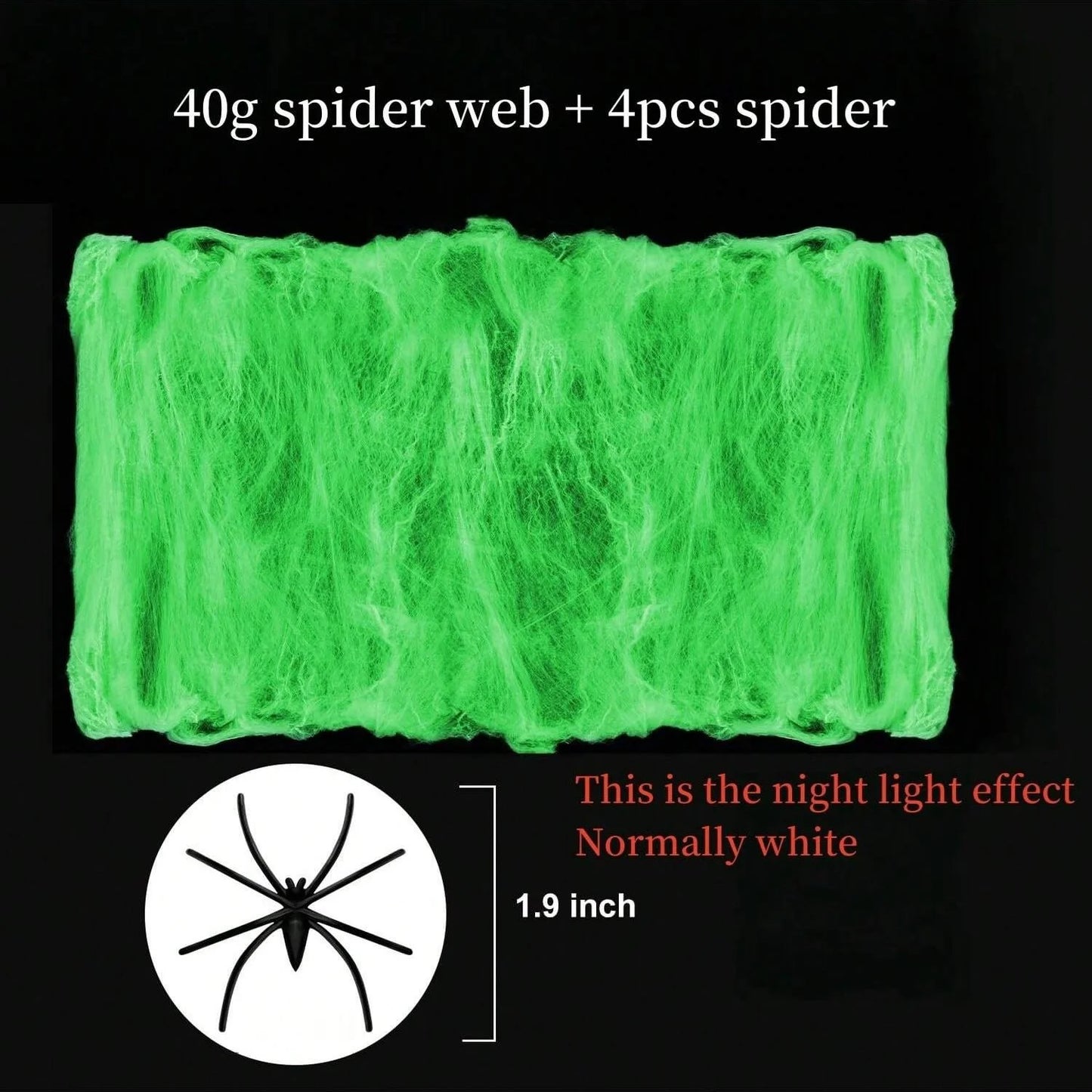Glow-In-The-Dark Spider Web Set with Spiders, Fluorescent Expandable Spider Web for Halloween Party