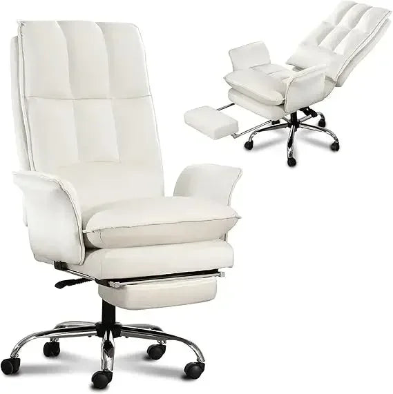 High Back Office Desk Chair with Wheels and Retractable Footrest, Adjustable Backrest