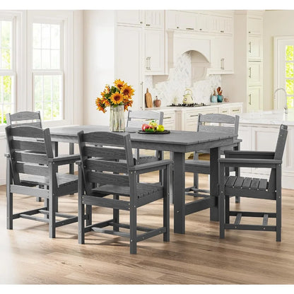 7-Piece Outdoor Dining Table Sets with Umbrella Hole Cut-Out Table and 6 Chairs