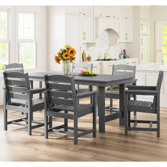 7-Piece Outdoor Dining Table Sets with Umbrella Hole Cut-Out Table and 6 Chairs